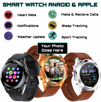 Round Smart Watch Bluetooth Heart Rate  Monitor Fitness ⭐Photo For Watch Face  - Image 1 of 4