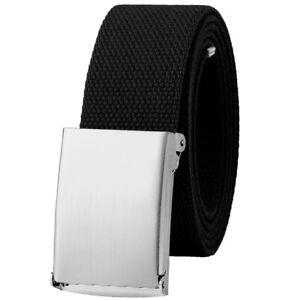 Falari Silver Buckle Canvas Web Belt Adjustable Size Cut to Fit Golf Belt