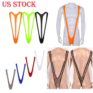 AU Sexy Men Mankini V Sling Stretch Underwear Sling Shot Thong Bodysuit Swimsuit - Picture 1 of 55