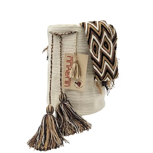 Nuova con etichette 🔥 Borsa colombiana grande fatta a mano Wayuu Mochila tinta unita casual alta qualità BIANCA - Foto 1 di 10