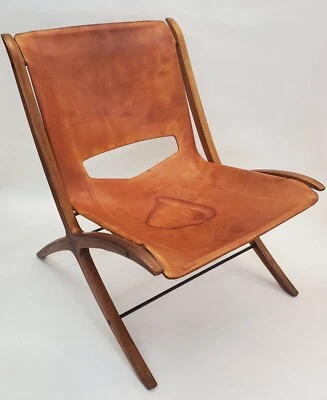 Vintage Danish Modern Hvidt & Mølgaard Cognac Leather X Chair w/Mahogany Burl - Image 1 of 4