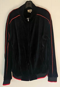 Sweatsedo schwarz rot Ärmel Streifen Velour sportliche Trainingsjacke Herren Größe L - Bild 1 von 10