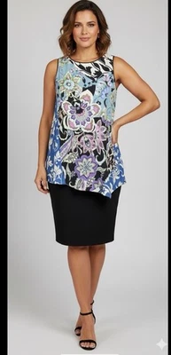 Vestido Joseph Ribkoff Floral Chifón Superpuesto Mujer Talla 4 Negro Rosa 191604 Foto 1 de 4