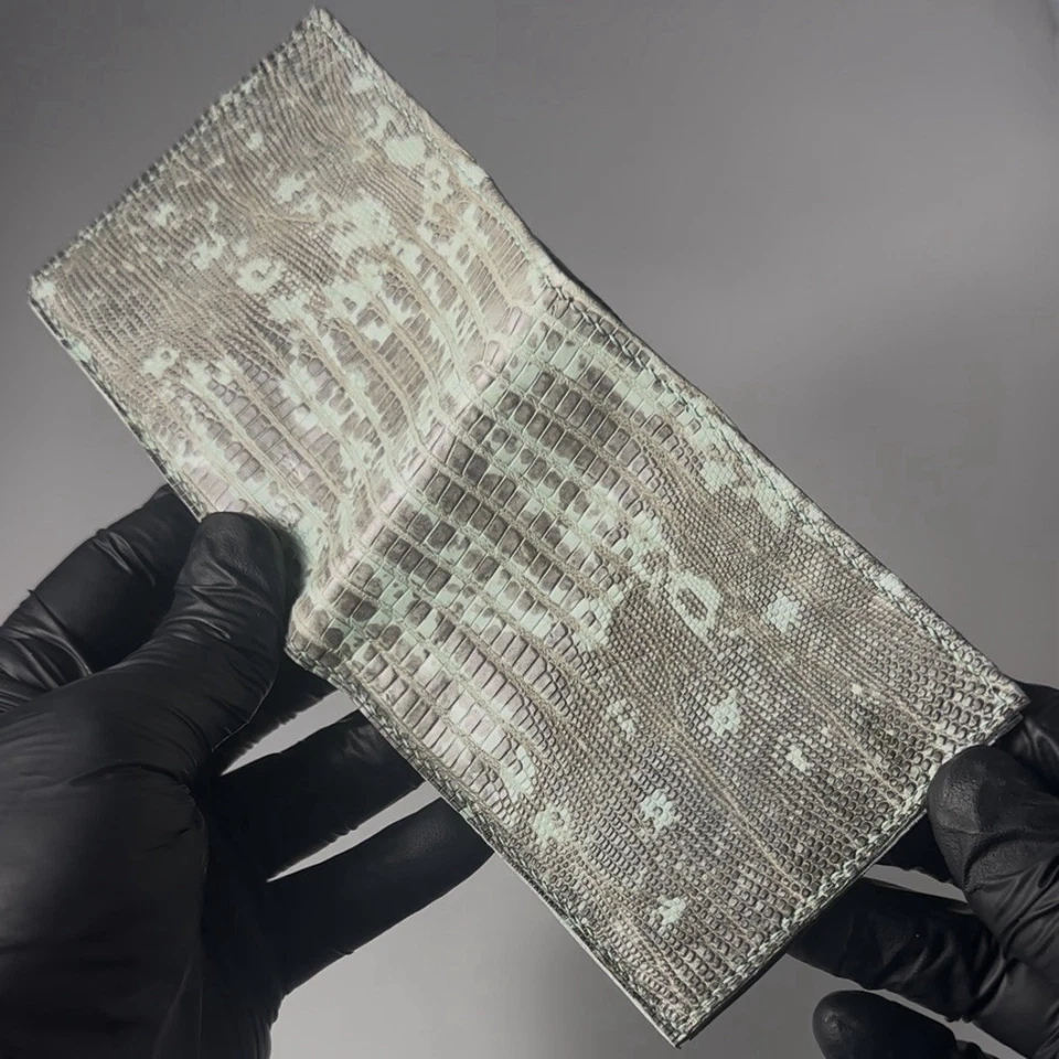 Cartera de lujo hecha a mano doble pliegue piel de lagarto verde como nueva para hombre Foto 1 de 4