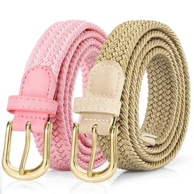 Черный плетеный ремень для женщин тканый эластичный пояс для гольфа розовый и хаки подходит для талии... - Изображение 1 из 4