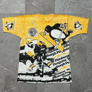90s Vintage Pittsburgh Penguins Graphic Tee Mens Medium AOP All Over Print NHL - Bild 1 von 9