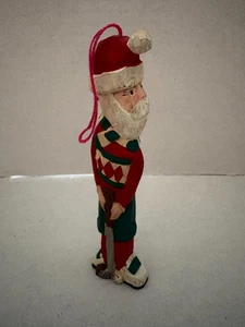 Weihnachten handgeschnitzt handbemalt Golf Santa Ornament 5,75" - Bild 1 von 2