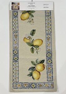 EMME Jacquard Gobelin Style Tapestry Table Runner LEMONS 18x70” Easter - Picture 1 of 8