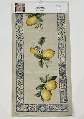 EMME Jacquard Gobelin Style Tapestry Table Runner LEMONS 18x70” Easter - Image 1 of 4