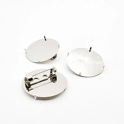 Silver Plated Round Badge Brooch 26mm Pin Trays – DIY Name Tag Blank Disc Caboch - Image 1 of 4