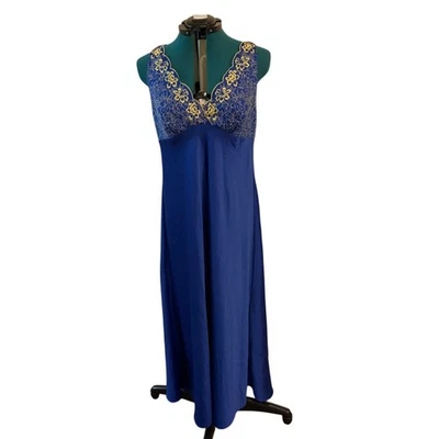 Cabernet Ropa de Dormir Mujer Vestido Cuello en V Floral Satén Sin Mangas Sin Mangas Azul Grande Foto 1 de 4