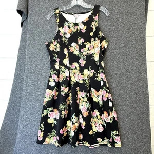 Candies Damen Kleid schwarz Blumen ärmellos Rundhals knielang gefüttert Large - Bild 1 von 14
