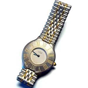 Cartier Must 21 Ladies Watch Quartz 29mm Stainless Steel Gold Dial From Japan - Picture 1 of 5