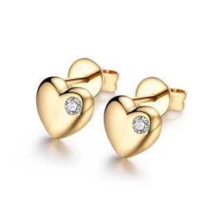 Round Full Cut 0.1ct Diamond Love Earrings Engagement & Wedding 10k Yellow Gold - Picture 1 of 10