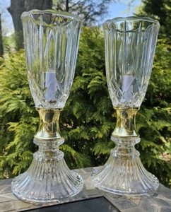 2 Vintage Torch Lamps, Cut Crystal Glass Hollywood Regency Gold, 12.5" FREESHIPP - Picture 1 of 21