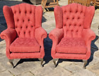Two Chesterfield Arm Chairs Wing Back Button Back High Back Matching Armchairs