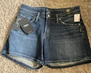 Silver Jeans Co Suki Curvy Mid Rise Distressed Denim 4” Shorts Sz 26 Indigo NEW - Picture 1 of 23