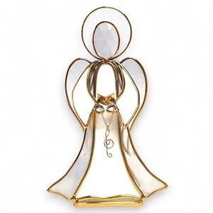 1994 Glass House Studios 24K Gold Plated White Stained Glass Angel 9" - Picture 1 of 8