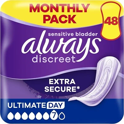 Always Discreet Ultimate Day Incontinence 48 Pads Heavy Flow, Absorbency 7