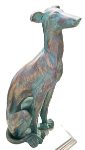 Scultura barocca vintage italiana a grandezza naturale legno intagliato oro verdigris levriero - Foto 1 di 23