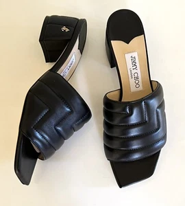 NIB Jimmy Choo size 38.5 black Themis quilted nappa leather block heel slides - Picture 1 of 8