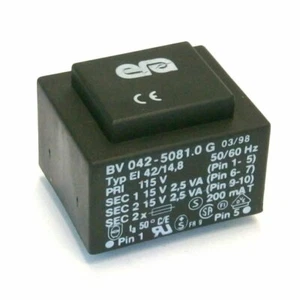 Trasformatore EI42 5VA primario 115V secondario 2x15V Era Pulse BV042-5081.0 - Foto 1 di 2