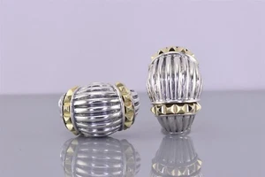 Aretes Lagos de plata de ley y oro 750 de 18 quilates 27 mm estriados 925 postes - Imagen 1 de 5