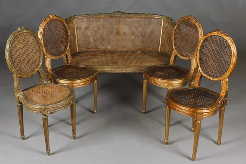 B-122 Louis Seize Lounge Suite With Wickerwork 1880 Napoleon III Cover