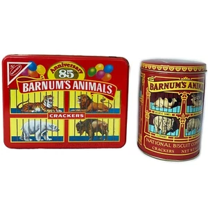 Lot of 2_VTG Nabisco Barnum’s Circus Animal Crackers Empty Tin Cans Great Colors - Picture 1 of 12