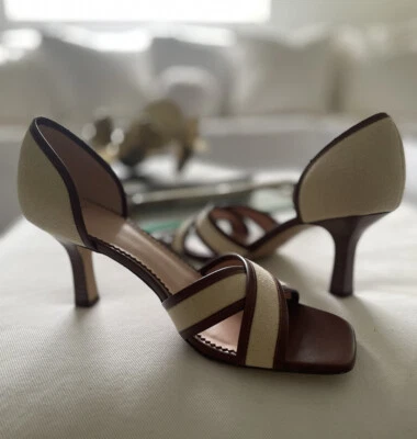 Sandalias Jcrew Lona Correa Cruzada Tacón Medio Natural 8 Aw063 Verano Primavera Zapato Foto 1 de 4