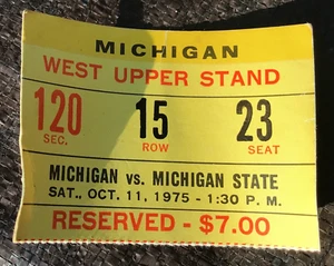 1975 Michigan State Spartans Ticket Stub KIRK GIBSON,RICK LEACH Wolverines MSU - Picture 1 of 2