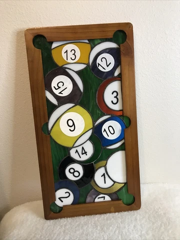 Stained Glass Window Hanging Billiard Balls in Frame Pool Décor Man Cave Decor Cover