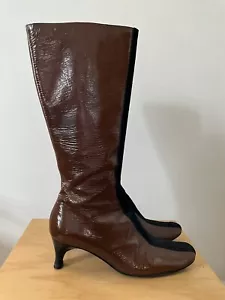 Vintage 1990's Costume National Kitten Heel Crinkled Patent Boots - Picture 1 of 6