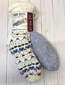 MUK LUKS Womens Cabin Socks 2 Pair Pack L/XL 8-10 Non Skid Bottom Blue - Picture 1 of 5