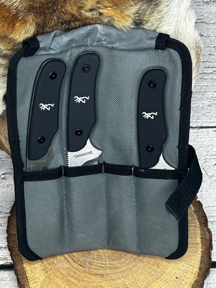 RARO Juego de cuchillos de hoja fija de caza Browning RMEF de 3 piezas con estuche 0402R Foto 1 de 4