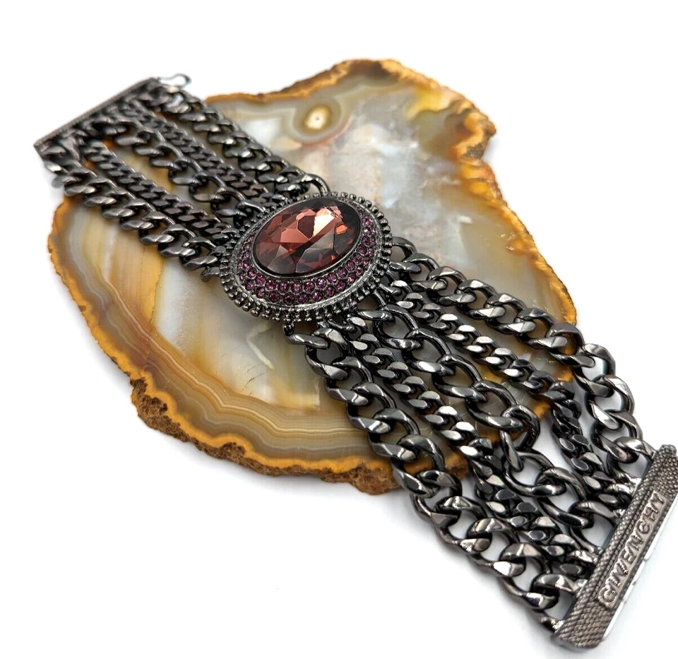 Givenchy Bracelet Chambery Swarovski Crystal Multi Chain Gun Metal Statement - Image 1 of 4