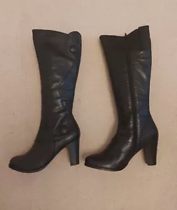 HUSH PUPPIES Black Leather Boots Size 6 Unused Heel - Picture 1 of 10