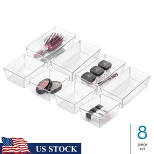 Plastic Drawer Organizer Bins Set 8-Piece Clear Storage Cosmetics Kitchen Office - Picture 1 of 7