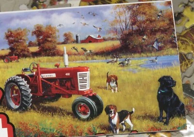 Charles Freitag Art - Farmall Tractor Meadow Dogs Birds Puzzle Bag - Complete - Image 1 of 2
