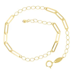 Italian 14k Yellow Gold Flat Oval Paper Clip Links Bracelet 7" 1.2 grams - Picture 1 of 4