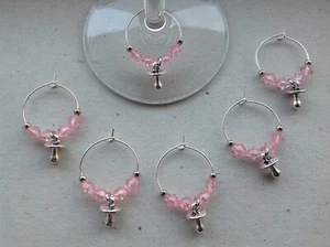 Baby Shower Set of 6/8/10/12 Baby Dummy Wine Glass Charms, Choice Of Colours. - Picture 1 of 13