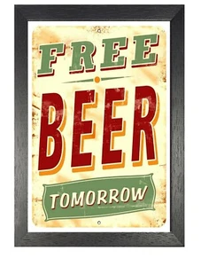 Free Beer Tomorrow Print Vintage Retro Decor Old Advert Poster Bar Pub Party - Picture 1 of 3