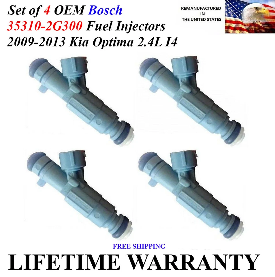 Set of 4 OEM BOSCH Genuine Fuel Injectors for 2009-2013 Kia Optima 2.4L I4 - Image 1 of 1