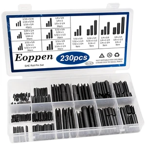 230 Pcs SAE Roll Pin Assortment Set - Slotted Spring Pins 10 Sizes 1/16 to 3/8 I - Picture 1 of 12