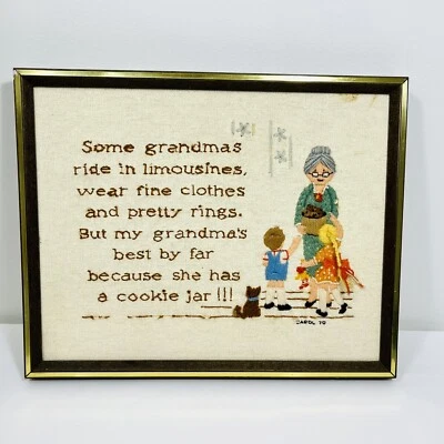 Crewel Needlepoint Grandkids Grandma is Best Framed 完整 12 英寸 x 15 英寸 复古  — 第 1/4 张图片