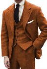 Mens 3 Pieces Suit Tweed Vintage Groomsmen Tuxedo Blazer+vest+Pants 42 44 46 48