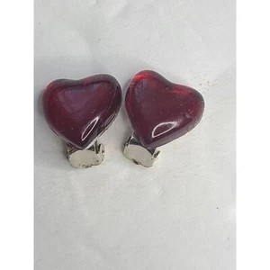 Vintage Darling Small Red Heart Clip-On Earrings - Picture 1 of 6