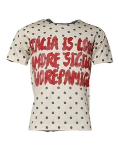 Dolce & Gabbana Beige Graphic Print Polka Dot Cotton Men's T-shirt Authentic - Picture 1 of 5