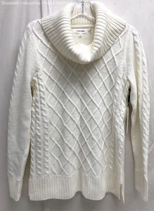 NWT Women's Calvin Klein White Cable Knit Cowl Neck Sweater Size Small - Picture 1 of 5