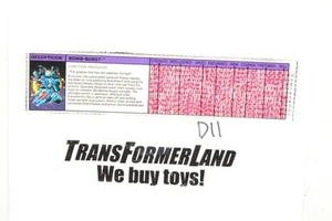 Bomb-Burst Tech Specs Pretenders 1988 Vintage Hasbro G1 Transformers - Imagen 1 de 1